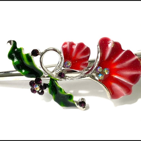Updo Alligator Hair Clip Red Flower 5” - Picture 2 of 3